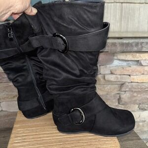 Women's Causal Faux Suede Round Toe Flat Heel Zipper Buckle Mid Calf Boots Sz 8